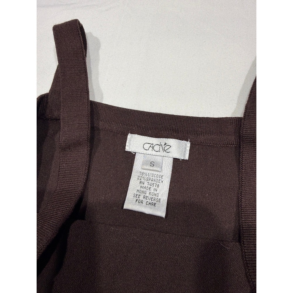 Cache Y2K Brown Knit Sequin Beaded V-Neck Cami Tank Top Small - Picture 2 of 6